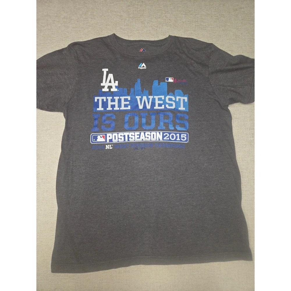 Majestic LA Dodgers 2015 Postseason "The West Is Ours" T-Shirt Men's Medium MLB - Picture 1 of 6